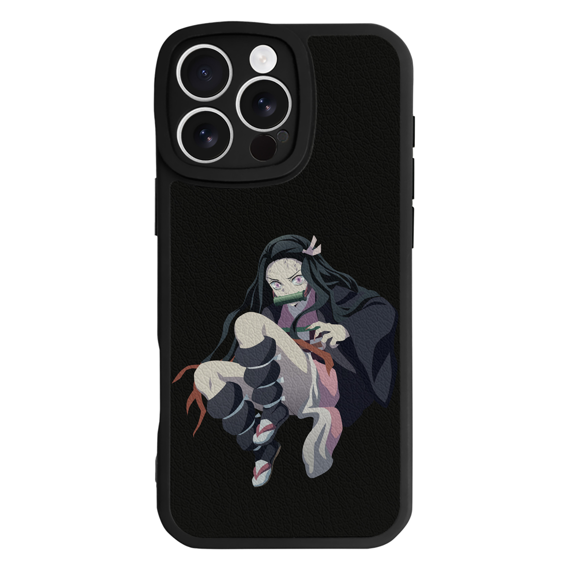 （画像用） 鬼滅の刃（きめつのやいば）竈門 禰󠄀豆子／かまど ねずこ Kamado Nezuko 【iPhone 16シリーズ対応】シリコンスマホケース（レザー調） 材質：シリコン